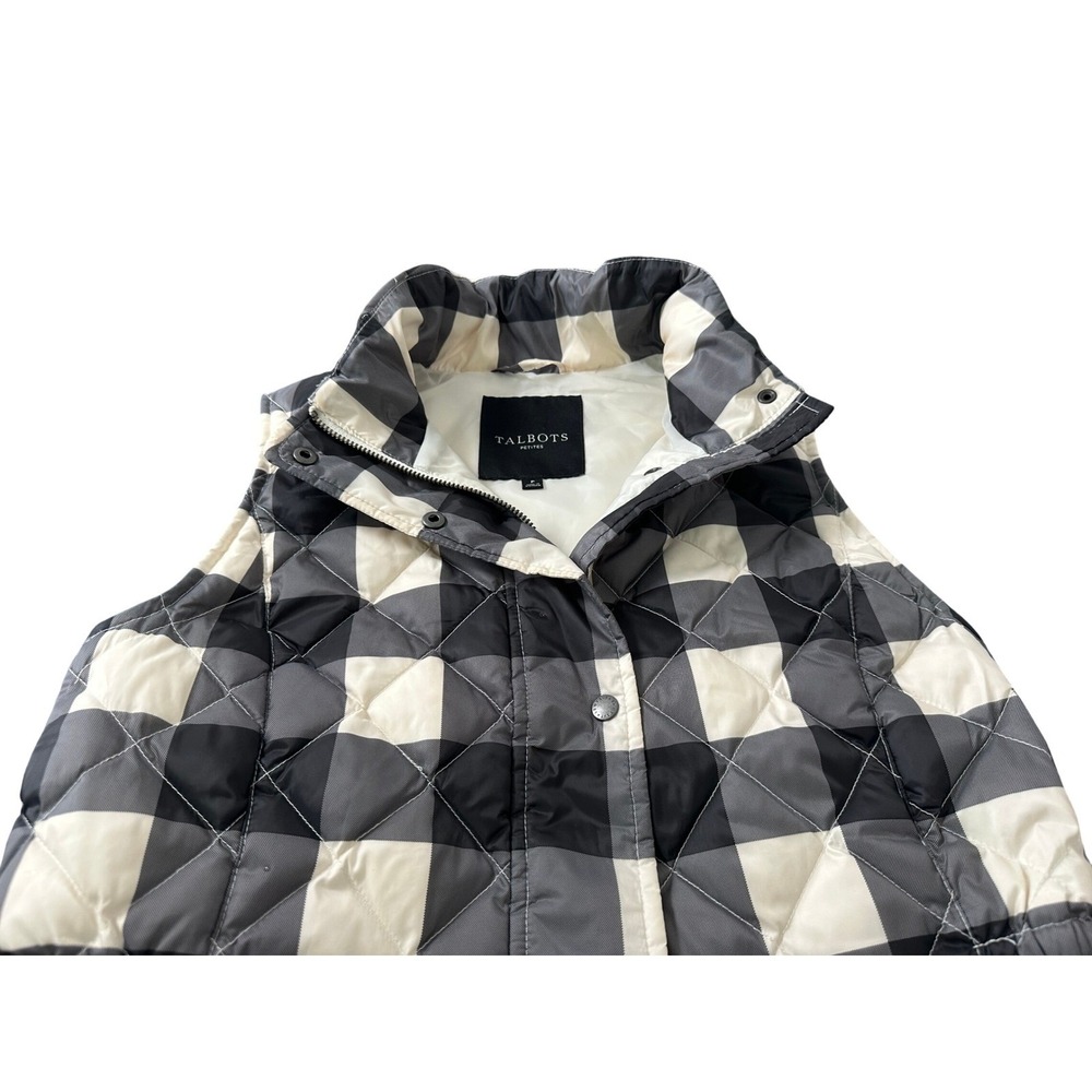 Talbots Petites Buffalo Plaid Quilted Puffer Vest Black White Grey Womens P - Picture 6 of 12
